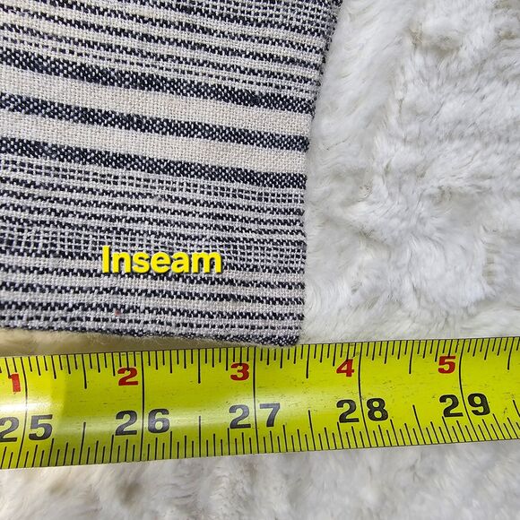 SO High Rise Wide Leg Linen Striped Pants Navy Ivory Women's Size Large - Picture 11 of 13